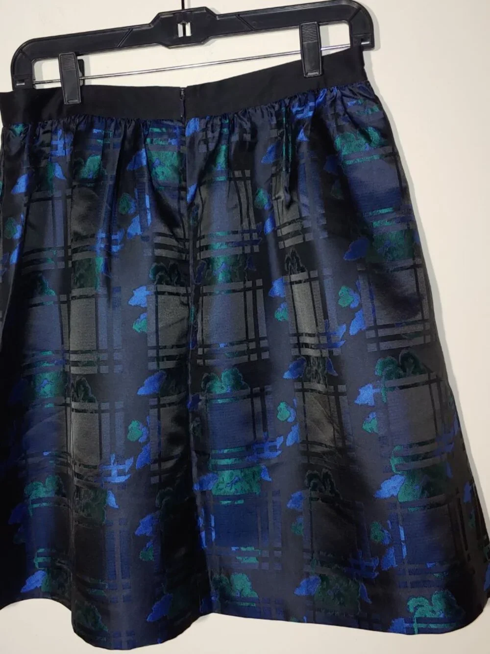 J.Crew Jacquard Gathered A-Line Full Skirt Midi Size 6 Black Blue Green